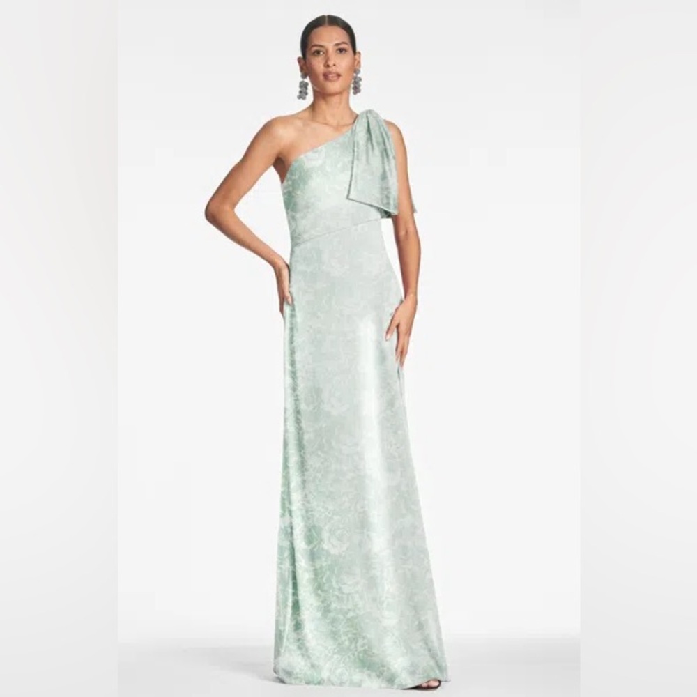 Sachin + Babi One-Shoulder Pale Mint Green Floral Gown